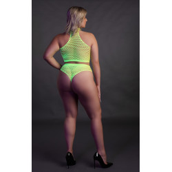 Ouch! Glow Ensemble Bustier et Culotte Filet Vert Fluo